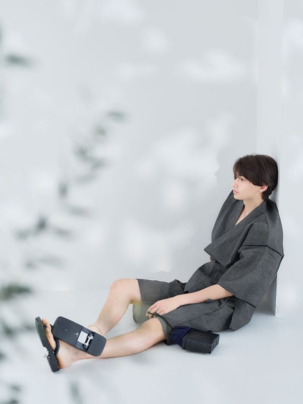 画像7: 【即日発送】【メンズ甚平】ダークグレー甚平【甚平・下駄セット】[OF04] (7)