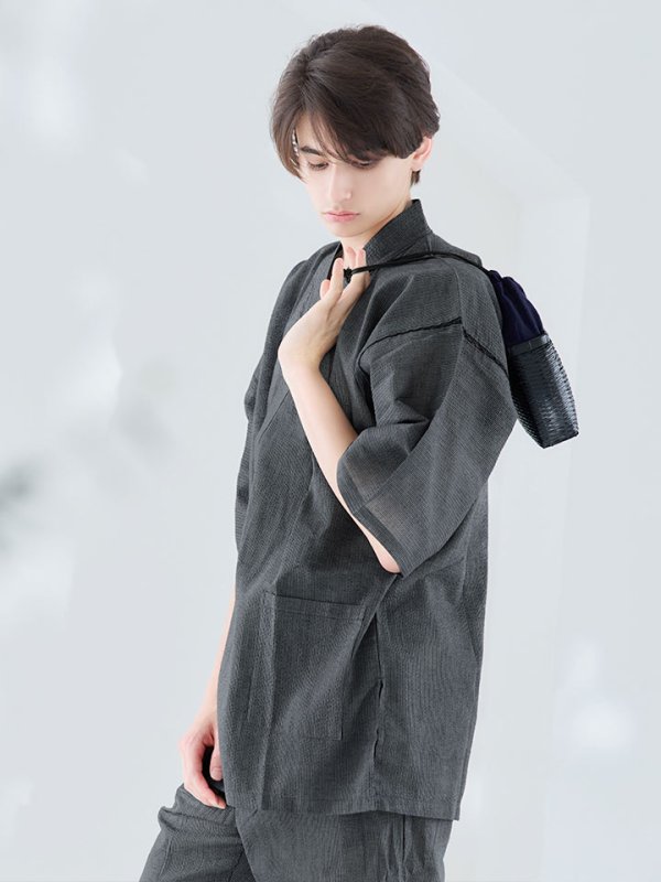 画像9: 【即日発送】【メンズ甚平】ダークグレー甚平【甚平・下駄セット】[OF04] (9)