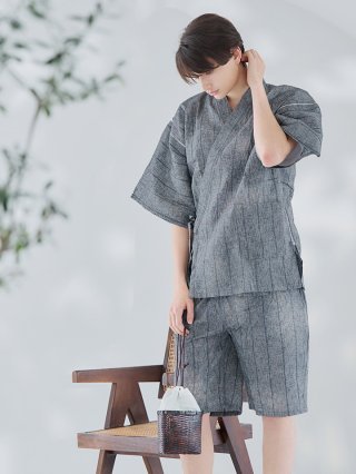 即日発送】【メンズ甚平】グレー地に縞模様甚平【甚平・下駄