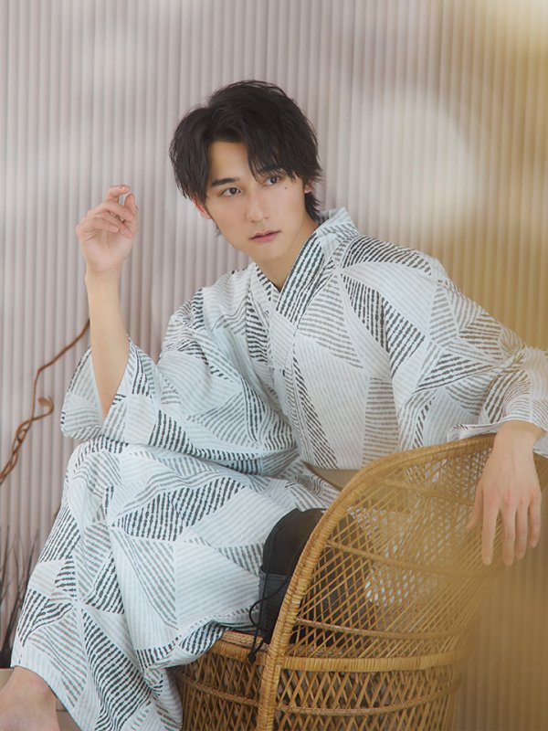 画像3: 【即日発送!】【メンズ浴衣】カーキグリーン幾何学的模様浴衣【浴衣3点セット 浴衣/帯/下駄】 (3)