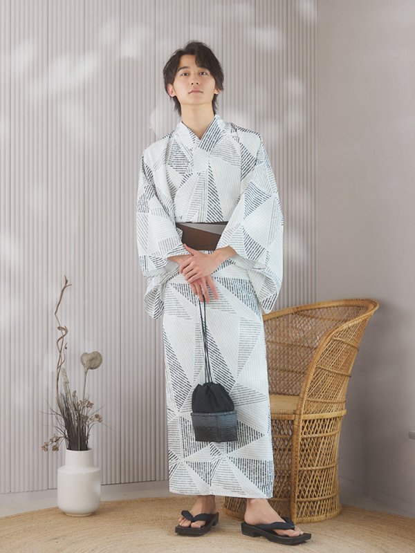 画像5: 【即日発送!】【メンズ浴衣】カーキグリーン幾何学的模様浴衣【浴衣3点セット 浴衣/帯/下駄】 (5)