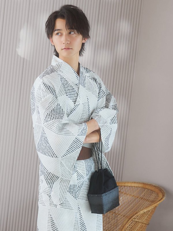 画像9: 【即日発送!】【メンズ浴衣】カーキグリーン幾何学的模様浴衣【浴衣3点セット 浴衣/帯/下駄】 (9)