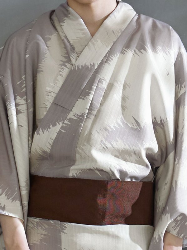 画像17: 【即日発送！】【メンズ浴衣】グレージュモザイク柄浴衣【浴衣３点セット 浴衣/帯/下駄】[YMT] (17)