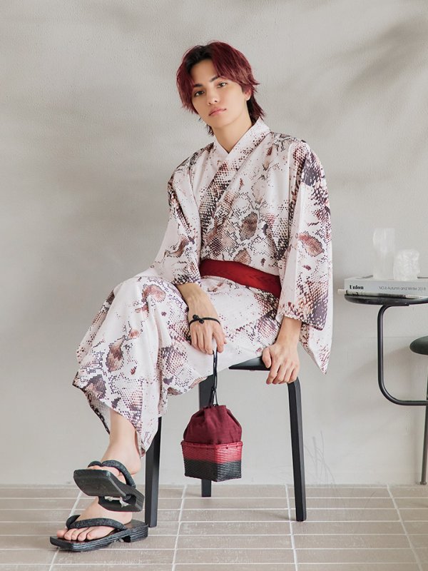 画像2: 【即日発送！】【メンズ浴衣】パイソン柄浴衣【浴衣３点セット 浴衣/帯/下駄】[YMT] (2)