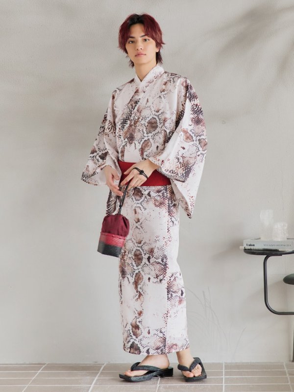 画像4: 【即日発送！】【メンズ浴衣】パイソン柄浴衣【浴衣３点セット 浴衣/帯/下駄】[YMT] (4)