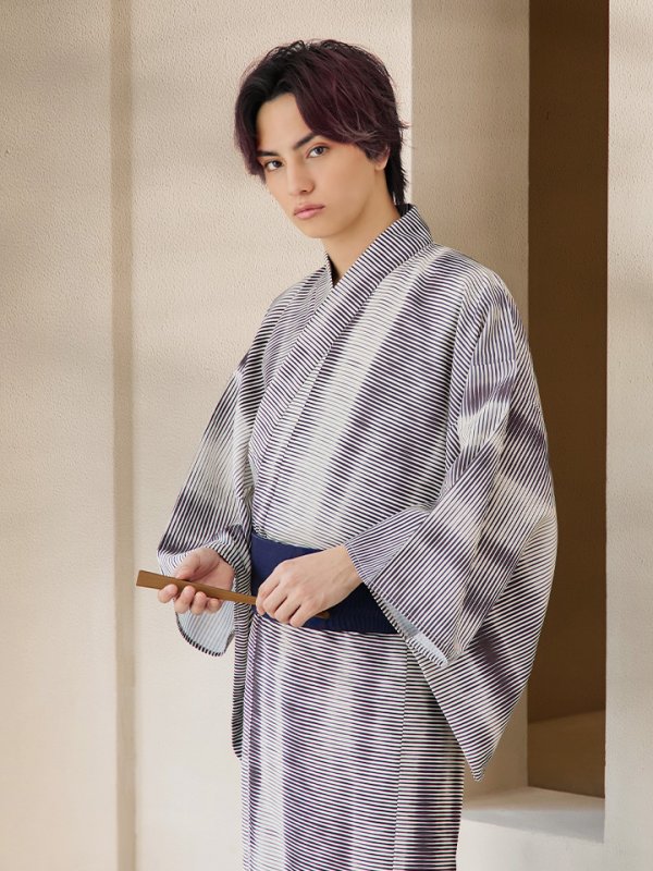 画像2: 【即日発送！】【メンズ浴衣】シンプルアート浴衣【浴衣３点セット 浴衣/帯/下駄】[YMT] (2)