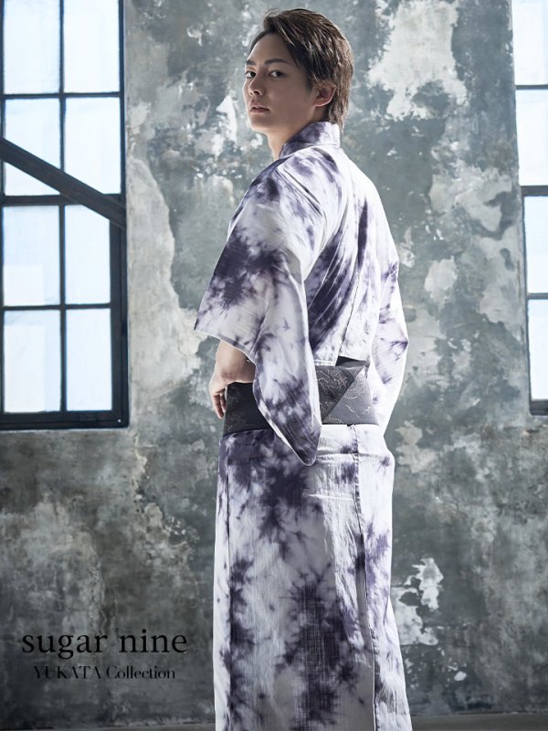 画像2: 【即日発送】【浴衣セット】タイダイ柄メンズ浴衣【浴衣３点セット 浴衣/帯/下駄】[YMT] (2)