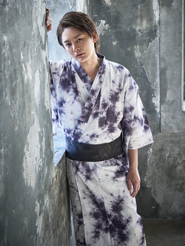 画像4: 【即日発送】【浴衣セット】タイダイ柄メンズ浴衣【浴衣３点セット 浴衣/帯/下駄】[YMT] (4)