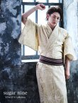 画像3: 【即日発送】【メンズ浴衣】ベージュ麻の葉柄【浴衣３点セット 浴衣/帯/下駄】[FB03] (3)