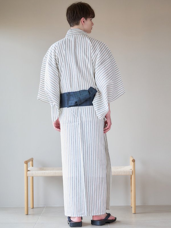 画像5: 【即日発送】【メンズ浴衣】白地にトリコロールカラーのストライプ紳士浴衣【浴衣３点セット 浴衣/帯/下駄】[YMT] (5)