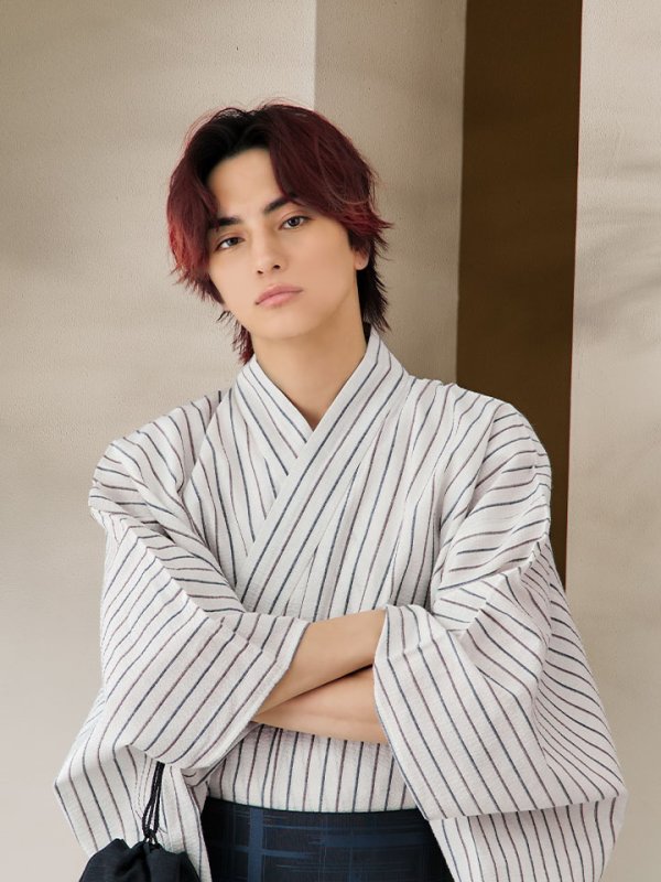 画像12: 【即日発送】【メンズ浴衣】白地にトリコロールカラーのストライプ紳士浴衣【浴衣３点セット 浴衣/帯/下駄】[YMT] (12)