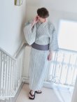 画像10: 【即日発送】【メンズ浴衣】清涼感あふれるしじら織ストライプ紳士浴衣【浴衣３点セット 浴衣/帯/下駄】（OBI-MS-001-ok-3-GY）[YMT] (10)
