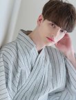 画像8: 【即日発送】【メンズ浴衣】清涼感あふれるしじら織ストライプ紳士浴衣【浴衣３点セット 浴衣/帯/下駄】（OBI-MS-001-ok-3-GY）[YMT] (8)