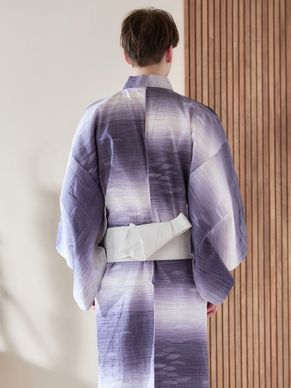 画像5: 【即日発送】【メンズ浴衣】濃淡紫地にボーダーデザインの紳士浴衣【浴衣３点セット 浴衣/帯/下駄】[FB03] (5)