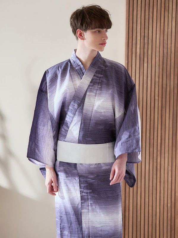 画像9: 【即日発送】【メンズ浴衣】濃淡紫地にボーダーデザインの紳士浴衣【浴衣３点セット 浴衣/帯/下駄】[FB03] (9)
