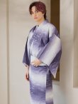 画像14: 【即日発送】【メンズ浴衣】濃淡紫地にボーダーデザインの紳士浴衣【浴衣３点セット 浴衣/帯/下駄】[FB03] (14)