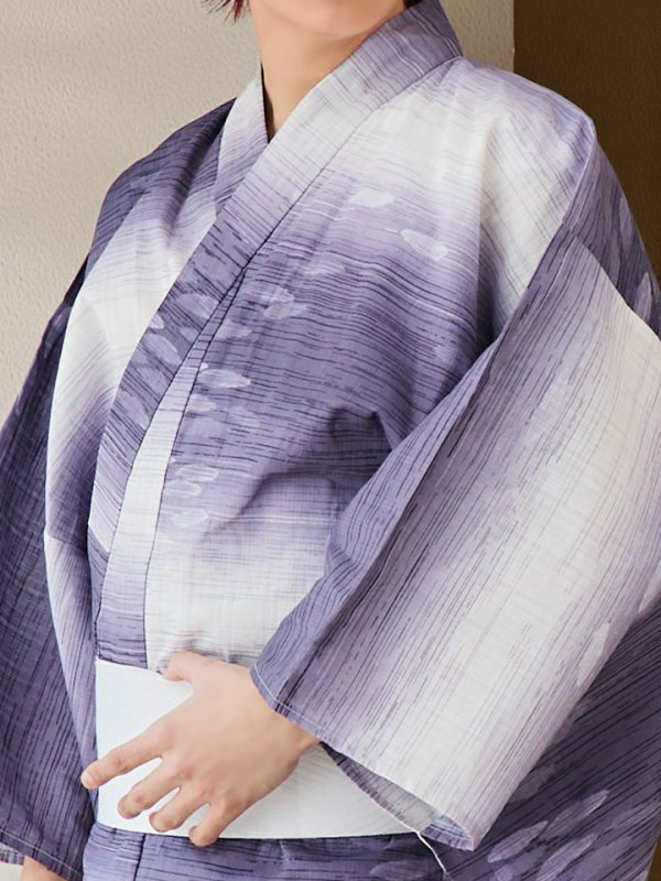 画像16: 【即日発送】【メンズ浴衣】濃淡紫地にボーダーデザインの紳士浴衣【浴衣３点セット 浴衣/帯/下駄】[FB03] (16)