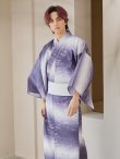 画像3: 【即日発送】【メンズ浴衣】濃淡紫地にボーダーデザインの紳士浴衣【浴衣３点セット 浴衣/帯/下駄】[FB03] (3)