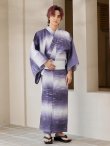 画像4: 【即日発送】【メンズ浴衣】濃淡紫地にボーダーデザインの紳士浴衣【浴衣３点セット 浴衣/帯/下駄】[FB03] (4)
