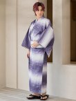 画像7: 【即日発送】【メンズ浴衣】濃淡紫地にボーダーデザインの紳士浴衣【浴衣３点セット 浴衣/帯/下駄】[FB03] (7)