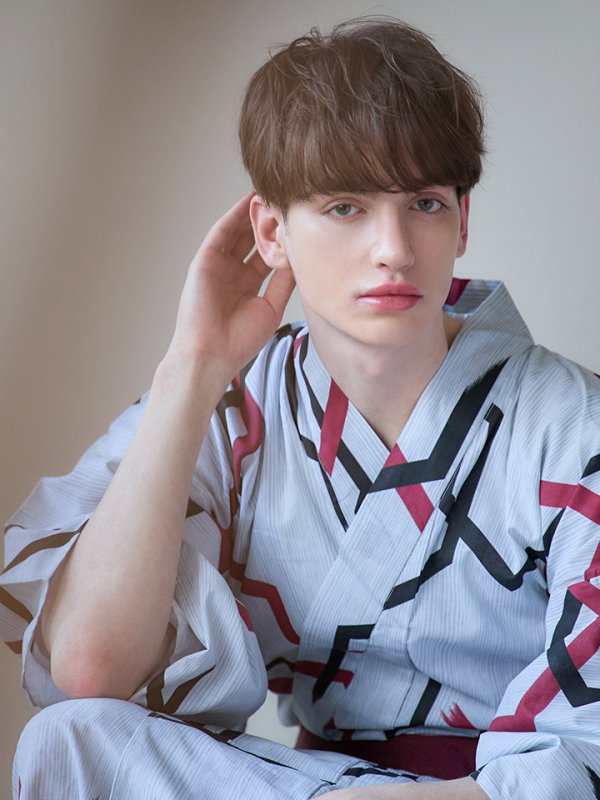 画像12: 【即日発送】【メンズ浴衣】白地に幾何学模様の紳士浴衣【浴衣３点セット 浴衣/帯/下駄】[YMT] (12)