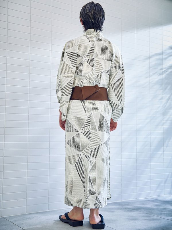 画像11: 【即日発送】【メンズ浴衣】カーキグリーン幾何学的模様浴衣 【浴衣３点セット 浴衣/帯/下駄】[YMT] (11)