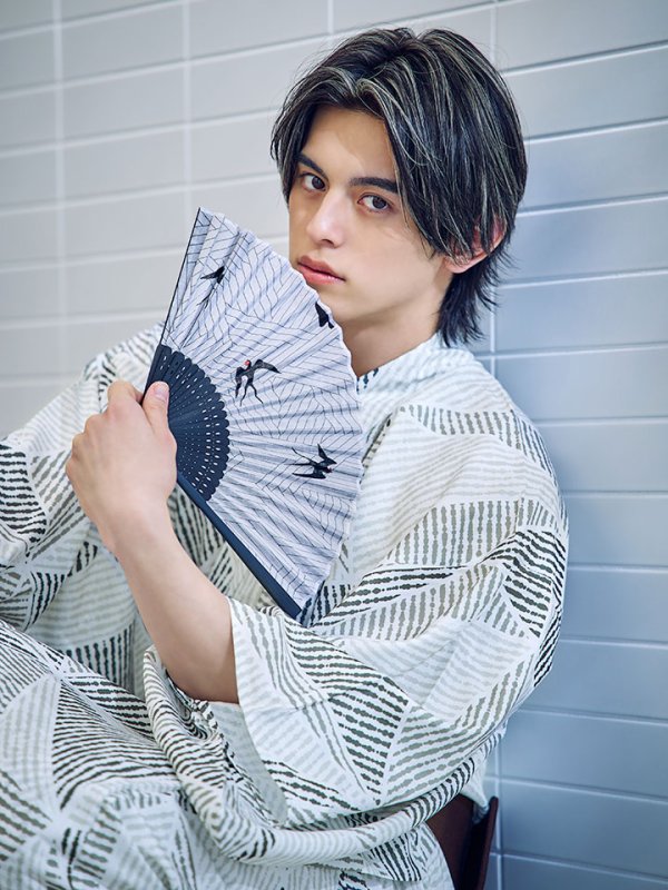 画像6: 【即日発送】【メンズ浴衣】カーキグリーン幾何学的模様浴衣 【浴衣３点セット 浴衣/帯/下駄】[YMT] (6)