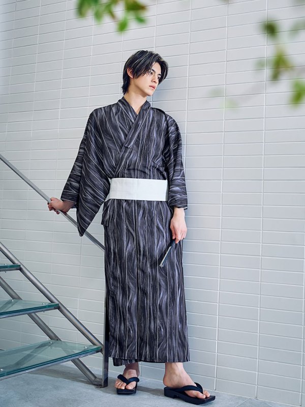 画像10: 【即日発送】【メンズ浴衣】モザイクアート×ストライプ浴衣 【浴衣３点セット 浴衣/帯/下駄】[YMT] (10)