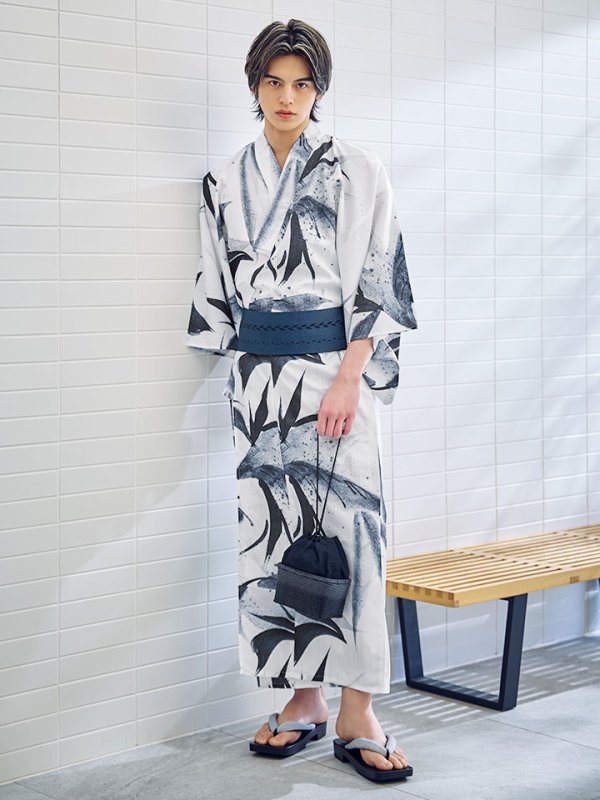 画像10: 【即日発送】【メンズ浴衣】水墨デザイン紳士浴衣 【浴衣３点セット 浴衣/帯/下駄】[YMT] (10)