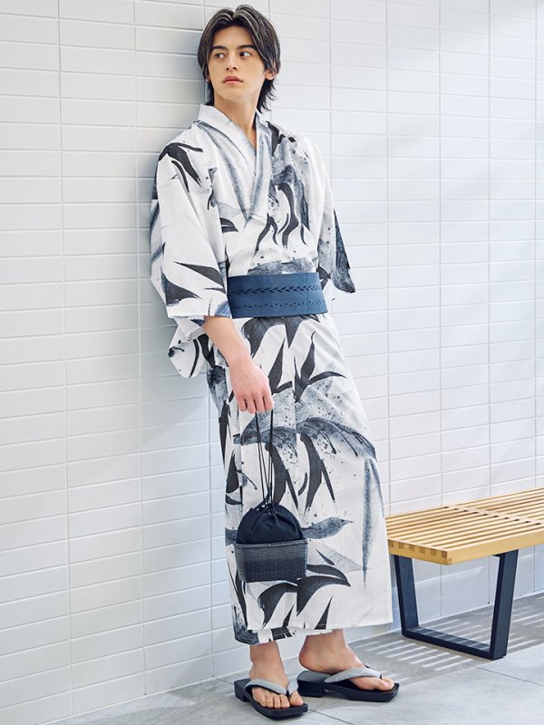 画像3: 【即日発送】【メンズ浴衣】水墨デザイン紳士浴衣 【浴衣３点セット 浴衣/帯/下駄】[YMT] (3)