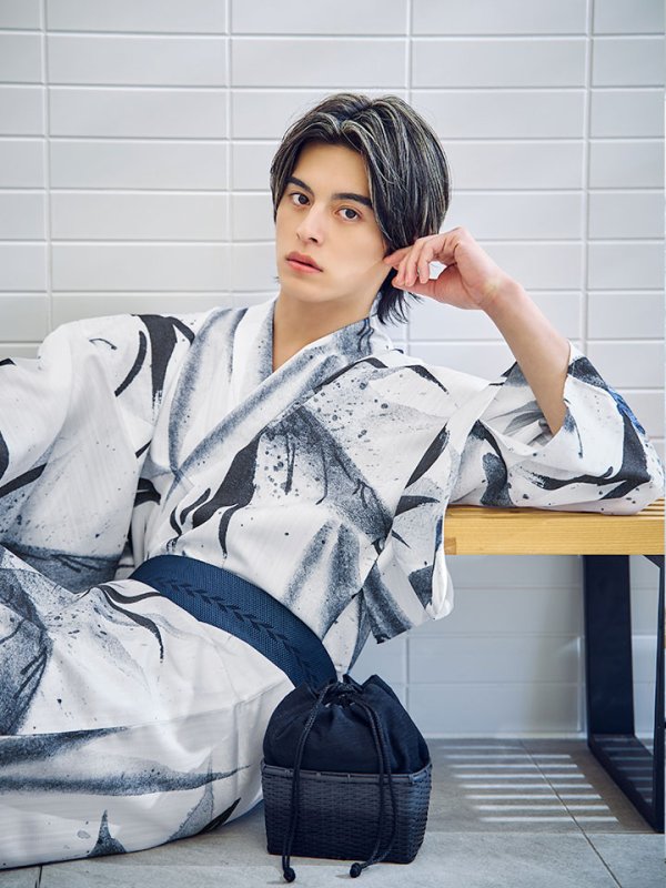 画像5: 【即日発送】【メンズ浴衣】水墨デザイン紳士浴衣 【浴衣３点セット 浴衣/帯/下駄】[YMT] (5)