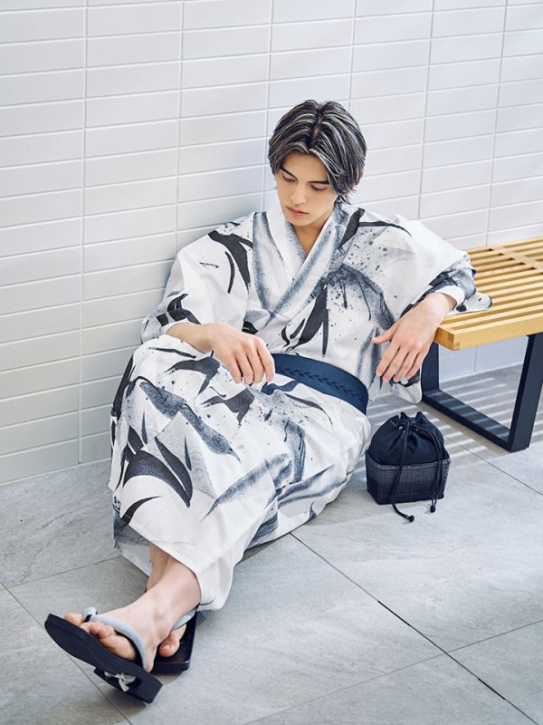 画像7: 【即日発送】【メンズ浴衣】水墨デザイン紳士浴衣 【浴衣３点セット 浴衣/帯/下駄】[YMT] (7)