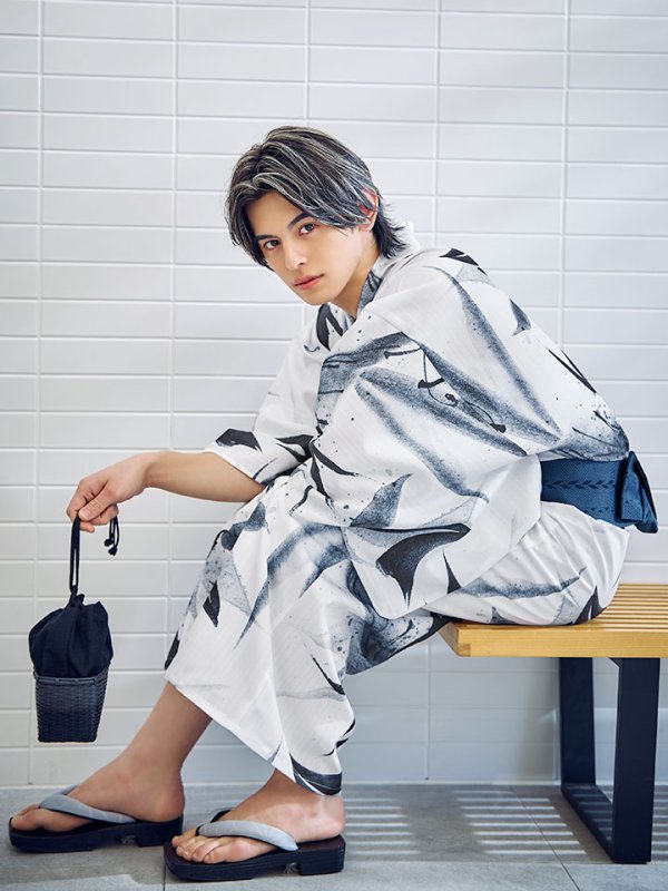 画像8: 【即日発送】【メンズ浴衣】水墨デザイン紳士浴衣 【浴衣３点セット 浴衣/帯/下駄】[YMT] (8)