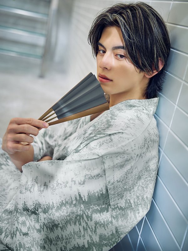 画像5: 【即日発送】【メンズ浴衣】グレイッシュニュアンス紳士浴衣 【浴衣３点セット 浴衣/帯/下駄】[YMT] (5)