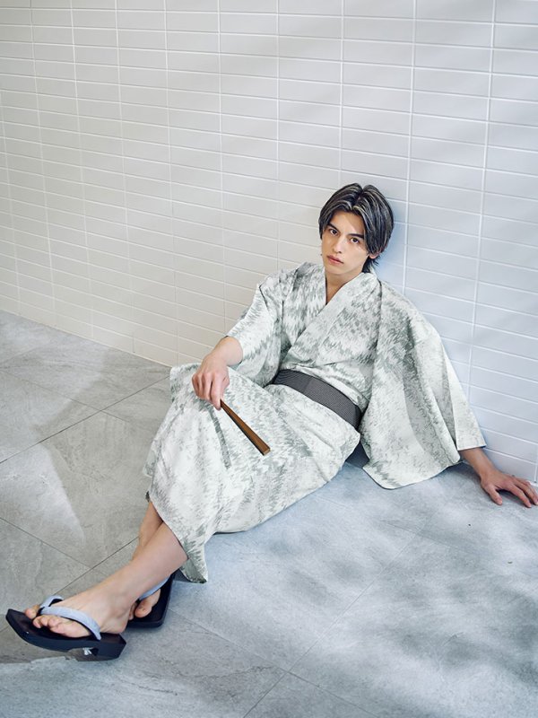 画像7: 【即日発送】【メンズ浴衣】グレイッシュニュアンス紳士浴衣 【浴衣３点セット 浴衣/帯/下駄】[YMT] (7)