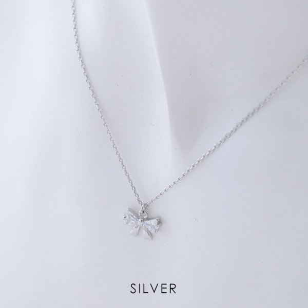 画像2: 【アクセサリー：ネックレス】クリスタルシルバーリボンネックレス【1カラー】[OF02] (2)