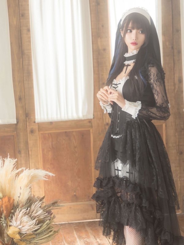 画像4: 【即日発送】桜咲乃愛ちゃんコラボ ゴシックシスターコスプレセット【sugar nineハロウィンコスプレ5点セット】【4サイズ/1カラー】【YMT】 (4)