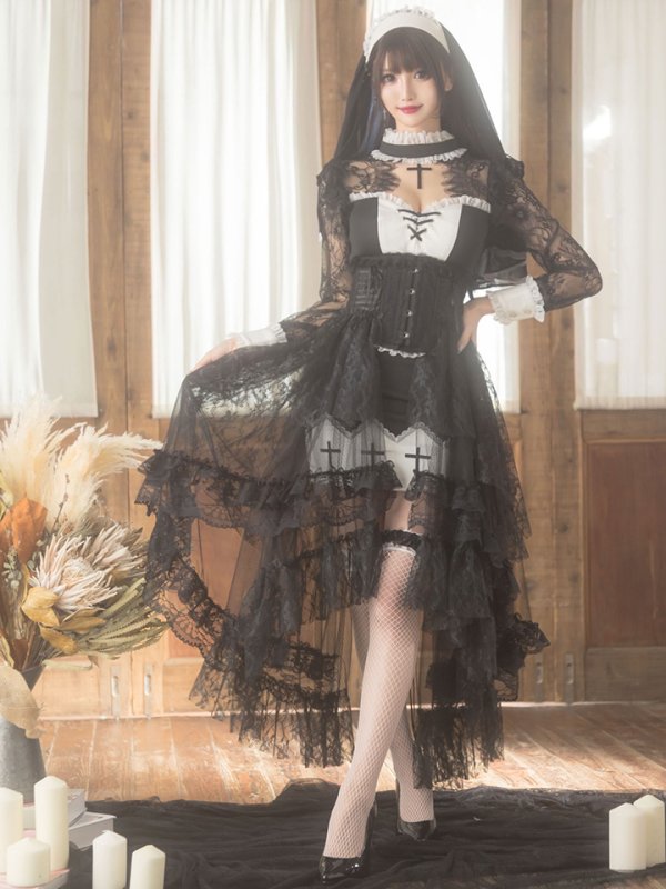 画像5: 【即日発送】桜咲乃愛ちゃんコラボ ゴシックシスターコスプレセット【sugar nineハロウィンコスプレ5点セット】【4サイズ/1カラー】【YMT】 (5)