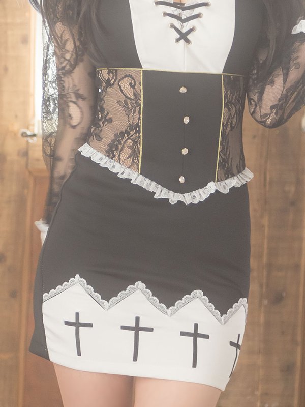 画像8: 【即日発送】桜咲乃愛ちゃんコラボ ゴシックシスターコスプレセット【sugar nineハロウィンコスプレ5点セット】【4サイズ/1カラー】【YMT】 (8)