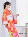 画像2: 【即日発送】【浴衣セール！】リアルフラワー橙色派手カワ浴衣セット【浴衣３点セット浴衣/帯/下駄】 (2)