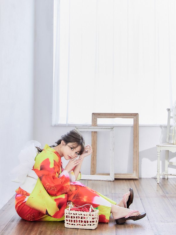 画像9: 【即日発送】【浴衣セール！】リアルフラワー橙色派手カワ浴衣セット【浴衣３点セット浴衣/帯/下駄】 (9)