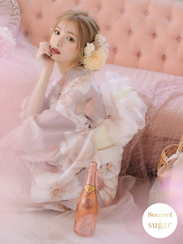 画像1: 【即日発送】【浴衣】大人スウィートフラワー 薔薇 ローズ 浴衣【浴衣３点セット 浴衣/帯/下駄】（ OBI-hira-100-ok-15-WxW / HIMO-900-yn-8-P / HEKO-800-sb-4-P / GETA-02-ok-5-P ) [YMT] (1)
