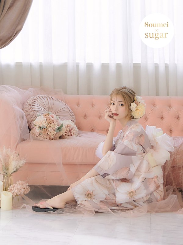 画像2: 【即日発送】【浴衣】大人スウィートフラワー薔薇ローズ浴衣【浴衣３点セット浴衣/帯/下駄】[YMT] (2)