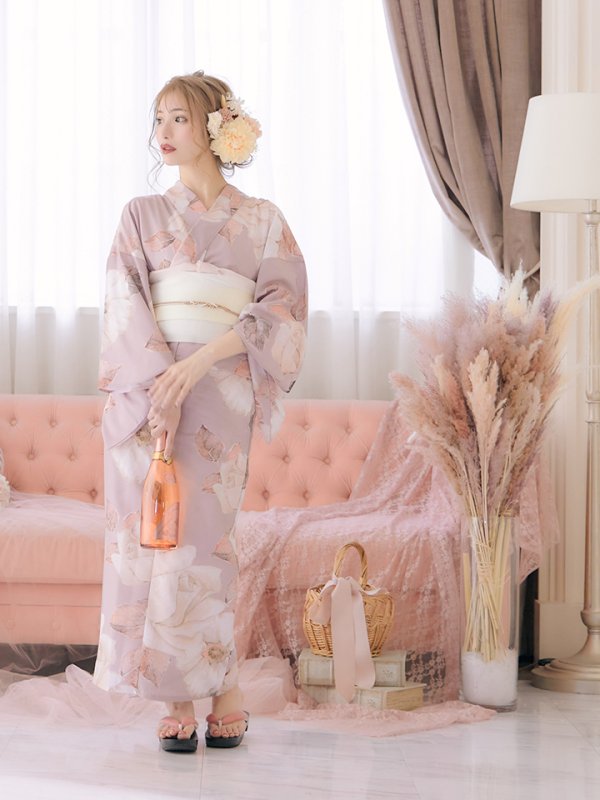 画像5: 【即日発送】【浴衣】大人スウィートフラワー薔薇ローズ浴衣【浴衣３点セット浴衣/帯/下駄】[YMT] (5)