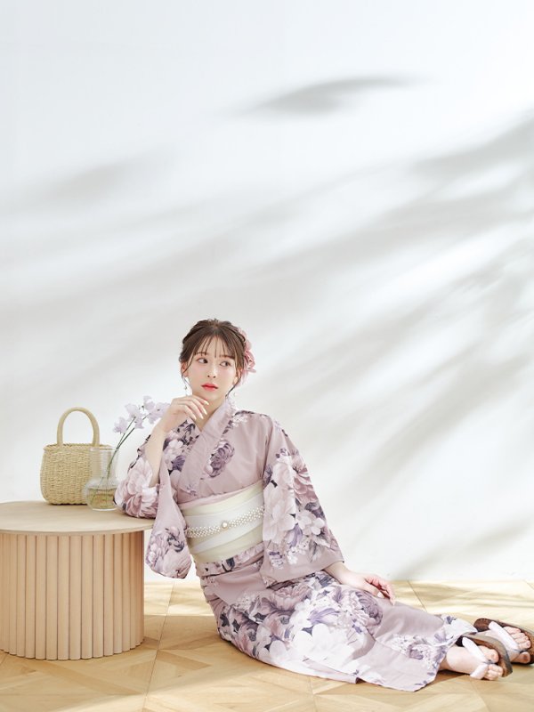 画像6: 【即日発送】【浴衣】大人スウィートフラワー 牡丹柄 浴衣  【浴衣３点セット 浴衣/帯/下駄】[YMT] (6)