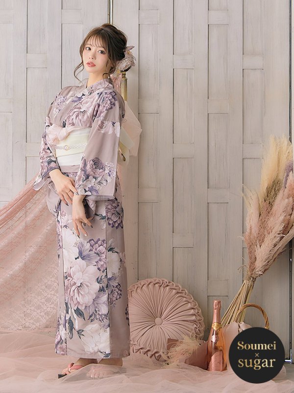画像2: 【即日発送】【オリジナル浴衣】大人スウィートフラワー牡丹柄浴衣【浴衣３点セット浴衣/帯/下駄】[YMT] (2)