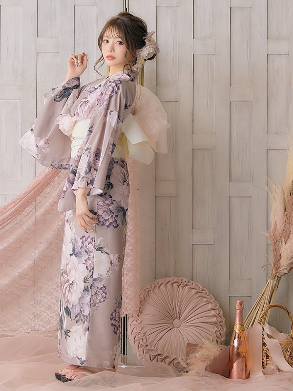 画像4: 【即日発送】【オリジナル浴衣】大人スウィートフラワー牡丹柄浴衣【浴衣３点セット浴衣/帯/下駄】[YMT] (4)