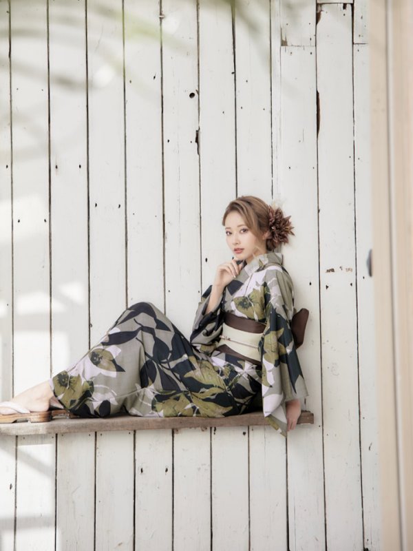 画像10: 【即日発送】【オリジナル浴衣】ヘルシーリーフ柄浴衣【浴衣３点セット浴衣/帯/下駄】[YMT] (10)