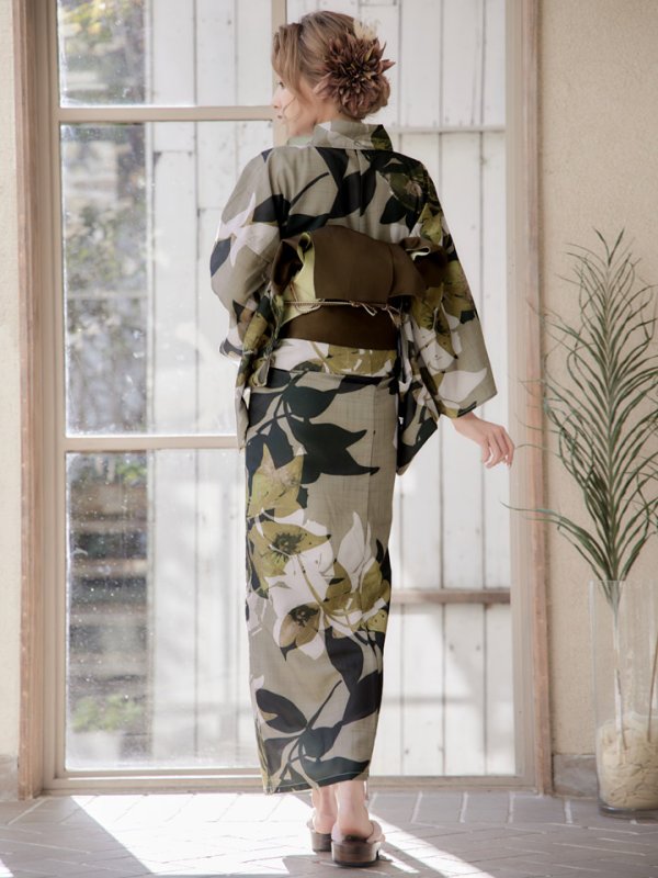 画像8: 【即日発送】【オリジナル浴衣】ヘルシーリーフ柄浴衣【浴衣３点セット浴衣/帯/下駄】[YMT] (8)