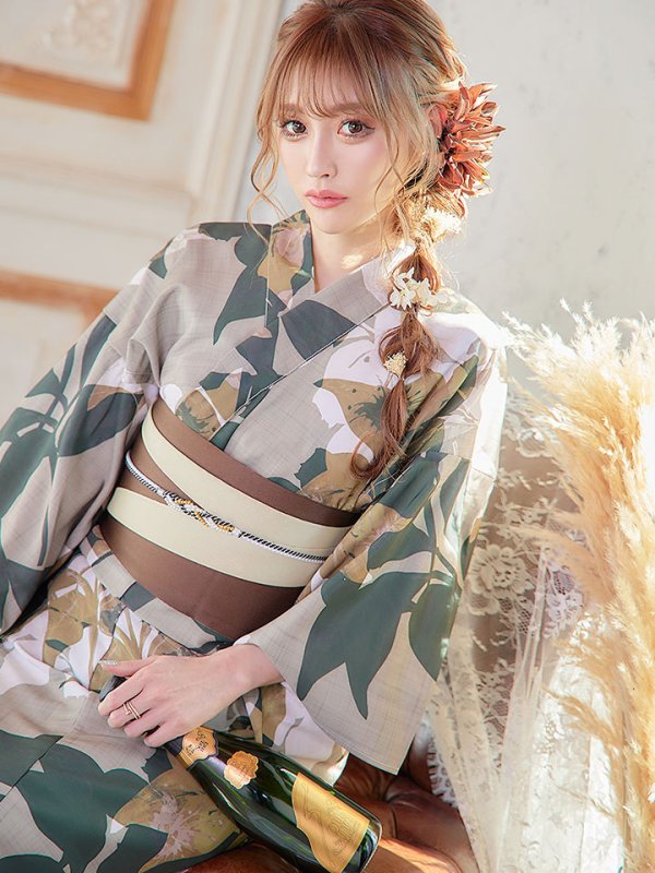 画像5: 【即日発送】【オリジナル浴衣】ヘルシーリーフ柄浴衣【浴衣３点セット浴衣/帯/下駄】[YMT] (5)